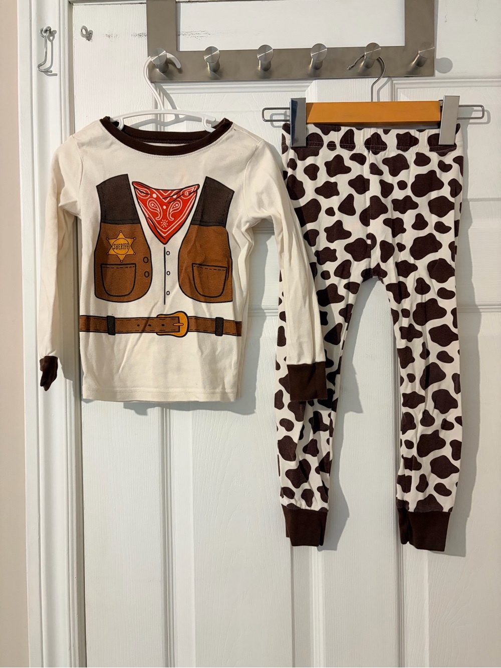 Old Navy Kids Cowboy Print Pajama Set - White and Brown